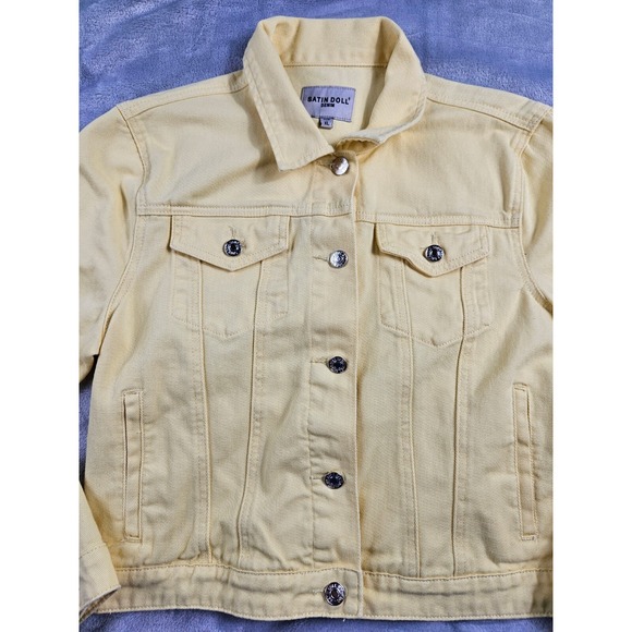 Satin Doll‎ Denim Jean Jacket Women's Teen Size XL Yellow Western Casual Sporty - Picture 2 of 14